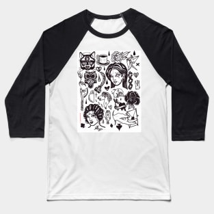 pen and ink blackwork flash sheet Baseball T-Shirt